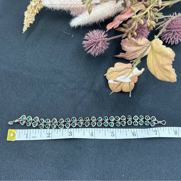 Vintage Handmade Captive beads Silver Tone Natural Emerald Stones Bracelet - Picture 4 of 4